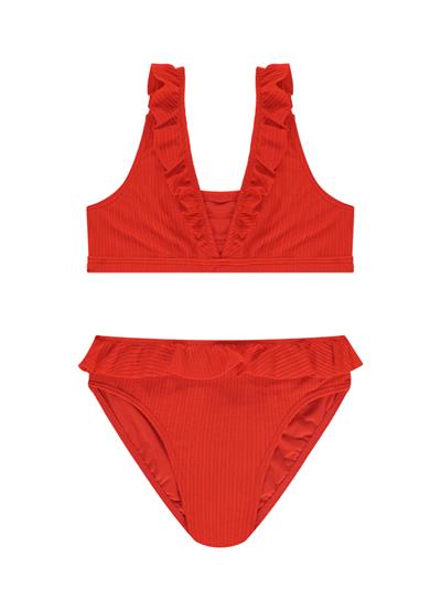 Fiery Red girls ruffle bikini set 