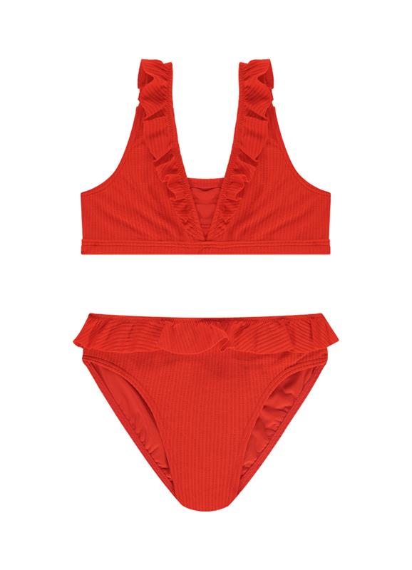 Fiery Red girls ruffle bikini set 