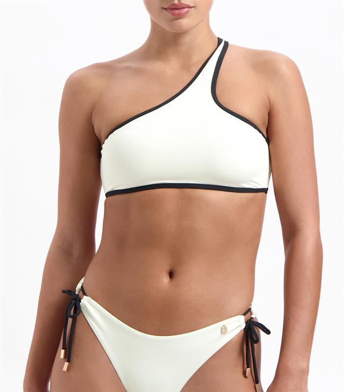 Vanilla and Black One-Shoulder-Bikini-Top 