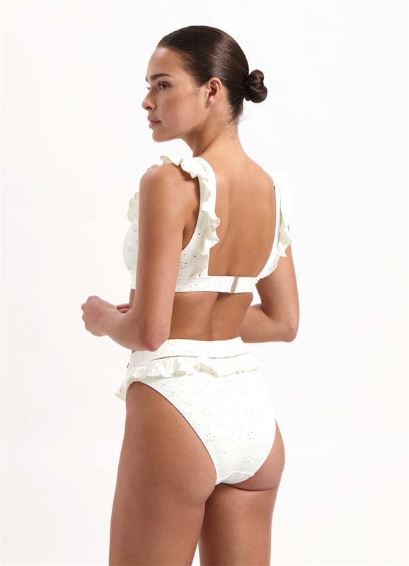 White Embroidery high waist bikini bottom 