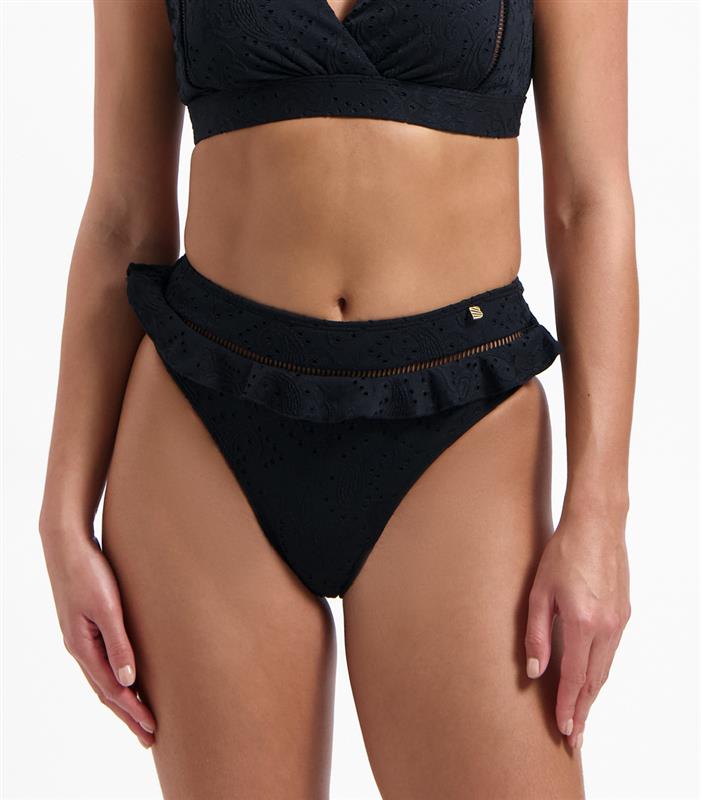 Black Embroidery High-Waist Bikini-Hose 