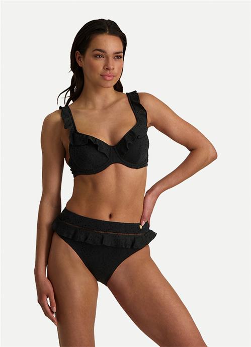 Black Embroidery high-waist bikini bottom 
