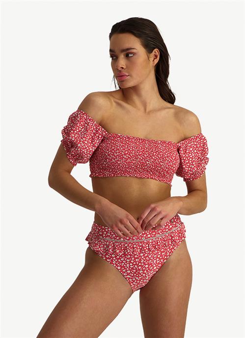 Ditsy Flower puff-sleeved bikini top 