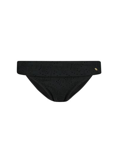 Black Embroidery turnover waistband bikini bottom 