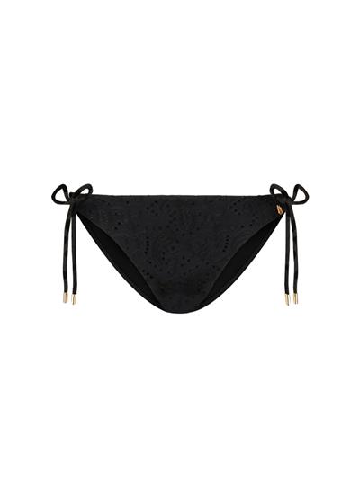 Black Embroidery side tie bikini bottom 