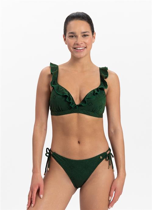 Green Embroidery ruffle bikini top 