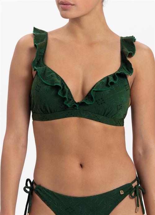 Green Embroidery ruffle bikini top 