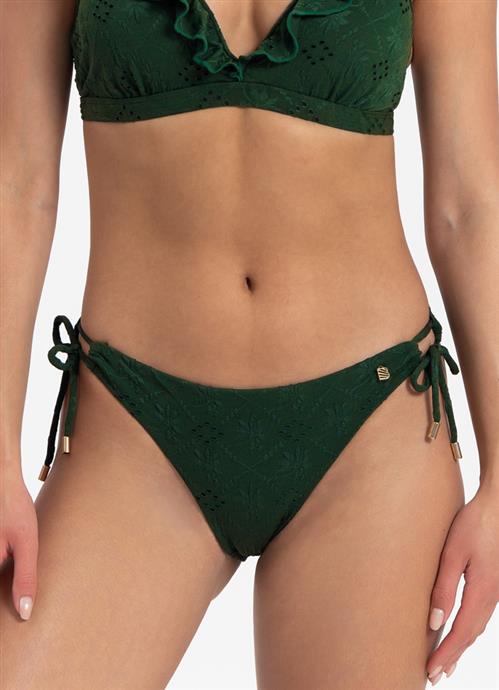 Green Embroidery side tie bikini bottom 