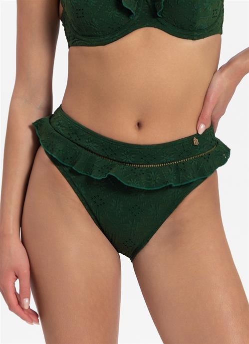 Green Embroidery high-waist bikini bottom 