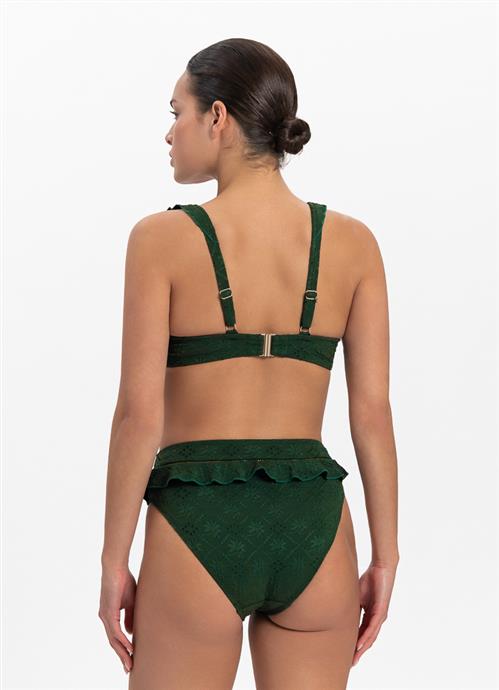 Green Embroidery High-Waist Bikini-Hose 