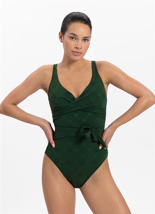 Green Embroidery halter swimsuit 