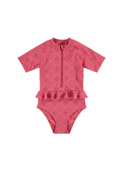 Pink Embroidery girls swimsuit 