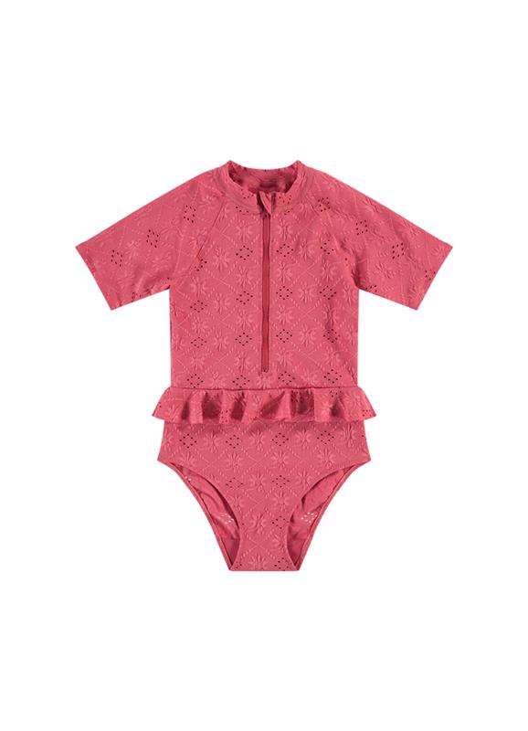 Pink Embroidery girls swimsuit 
