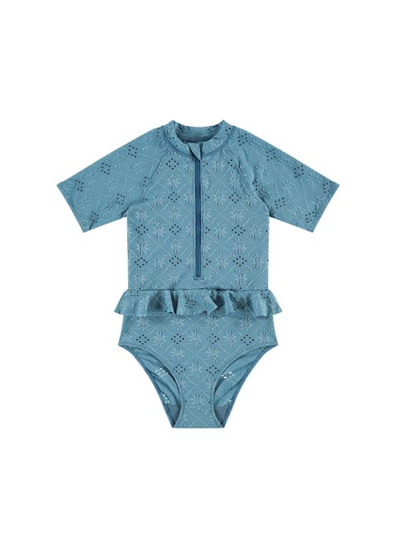 Blue Embroidery girls swimsuit 
