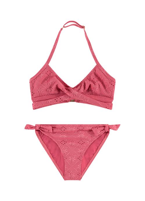 Pink Embroidery girls twist bikini set 