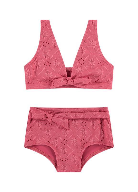 Pink Embroidery girls bow bikini set 