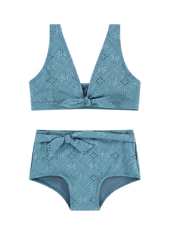 Blue Embroidery girls bow bikini set 